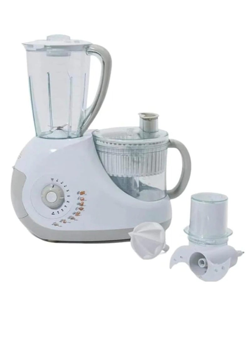 14 in 1 Food Processor with 1.5L Bowl & 2L Blender – 450W Multi-Function Kitchen Machine for Chopping, Slicing, Grating, Mixing & Juicing – White & Gray Compact Food Prep Solution