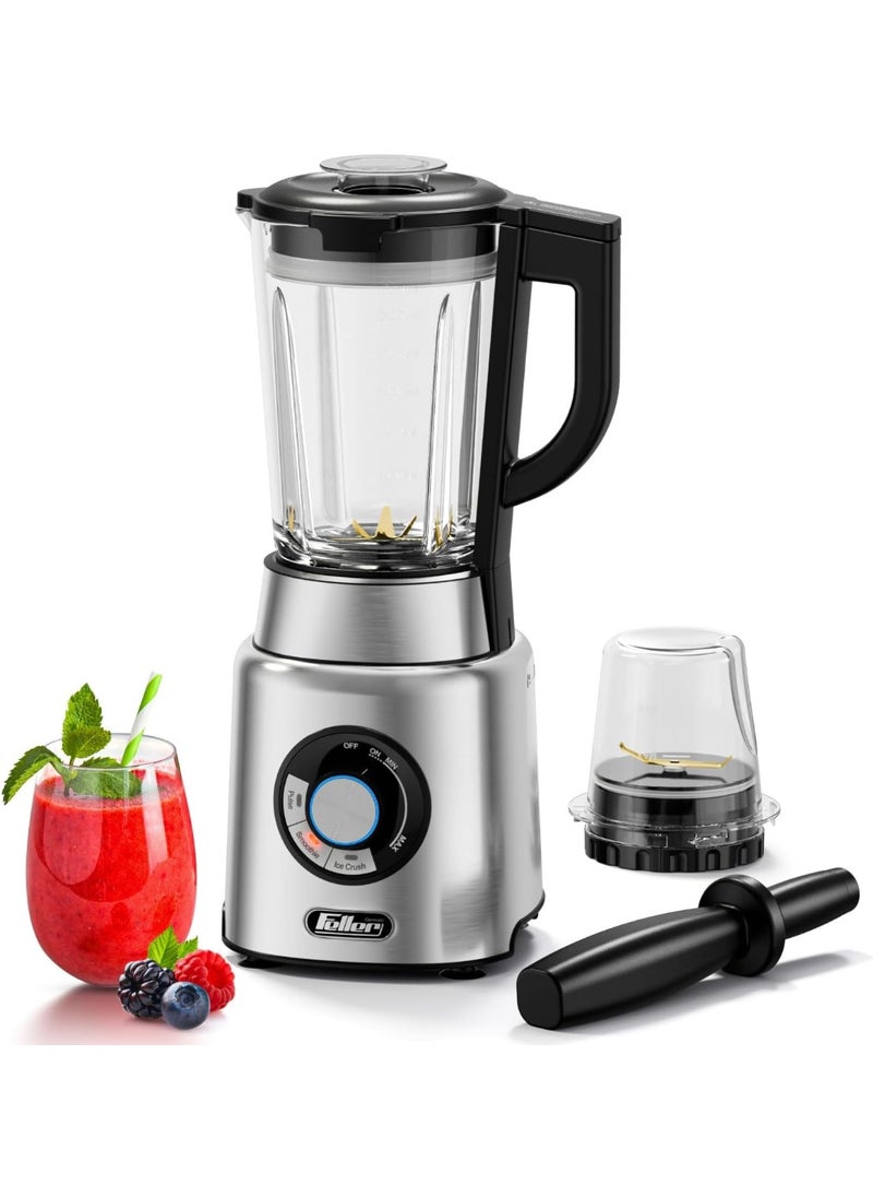 1200W Blender + Grinder Mill, 1.7L Glass Jar, 2x Safety Lock, Ice Crush/Smoothie/Pulse, Tamper, Variable Speed, 6-Finned Blade