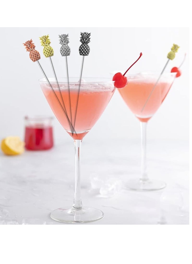 Cocktail Picks, Set of 8 Stainless Steel Reusable Toothpicks Drinking Pick Reusable Garnish Skewer Party Decorative Sticks for Party Reunion Drinks Appetizers Olives Fruits Barbecue Snacks (Pineapple)