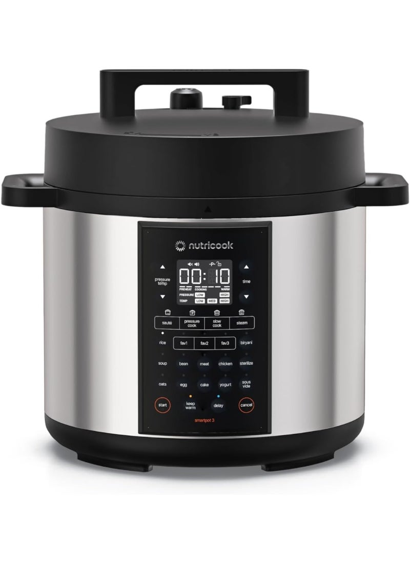 SMART POT, 6L Capacity, 12-in-1 Electric Pressure Cooker, Slow Cooker, Rice Cooker & More, 1200W, 17 Presets, Smart Lid, Stainless Steel Pot