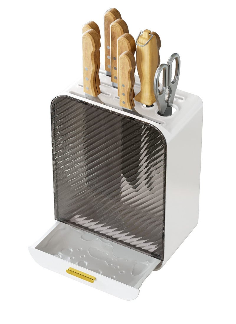 Universal Knife Block Holder Detachable Knife Block Storage Organizer Holders with Slots for Scissors and Sharpening Easy Cleaning Unique Design Protect Blades Holds up to 12 Knives White