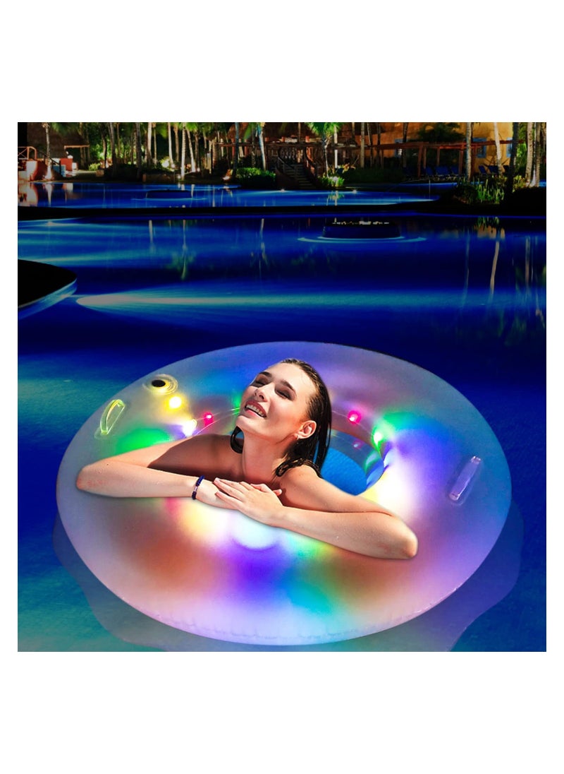 SYOSI LED Inflatable Pool Float, Adult Pool Float Tube, LED Pool Swim Ring, Water Fun Large Blow Up Summer Beach Swimming Raft, for Kids