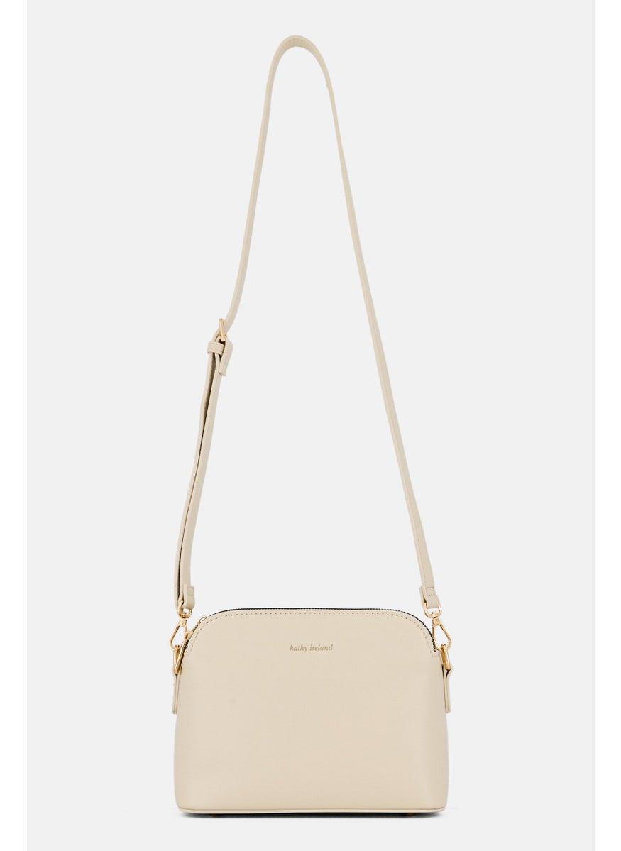 Women Brand Logo Cross Body Bag, Cream