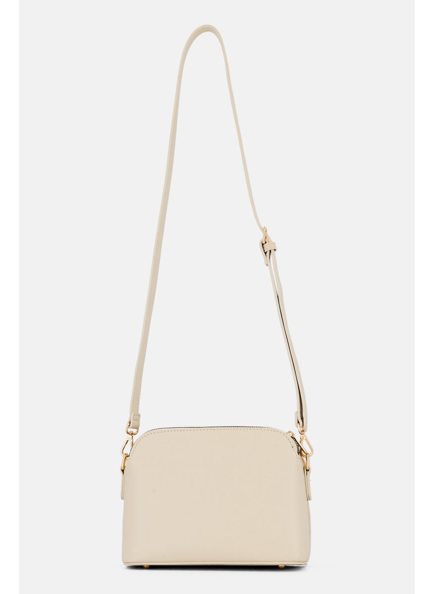 Women Brand Logo Cross Body Bag, Cream