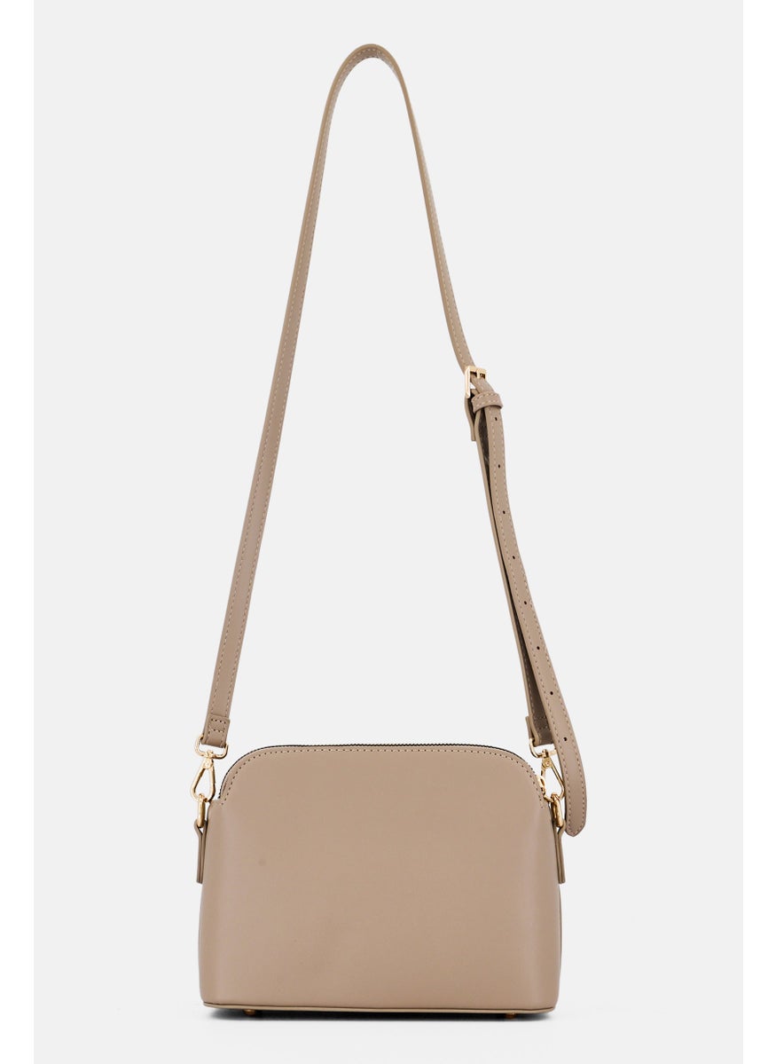 Women Brand Logo Cross Body Bag, Beige