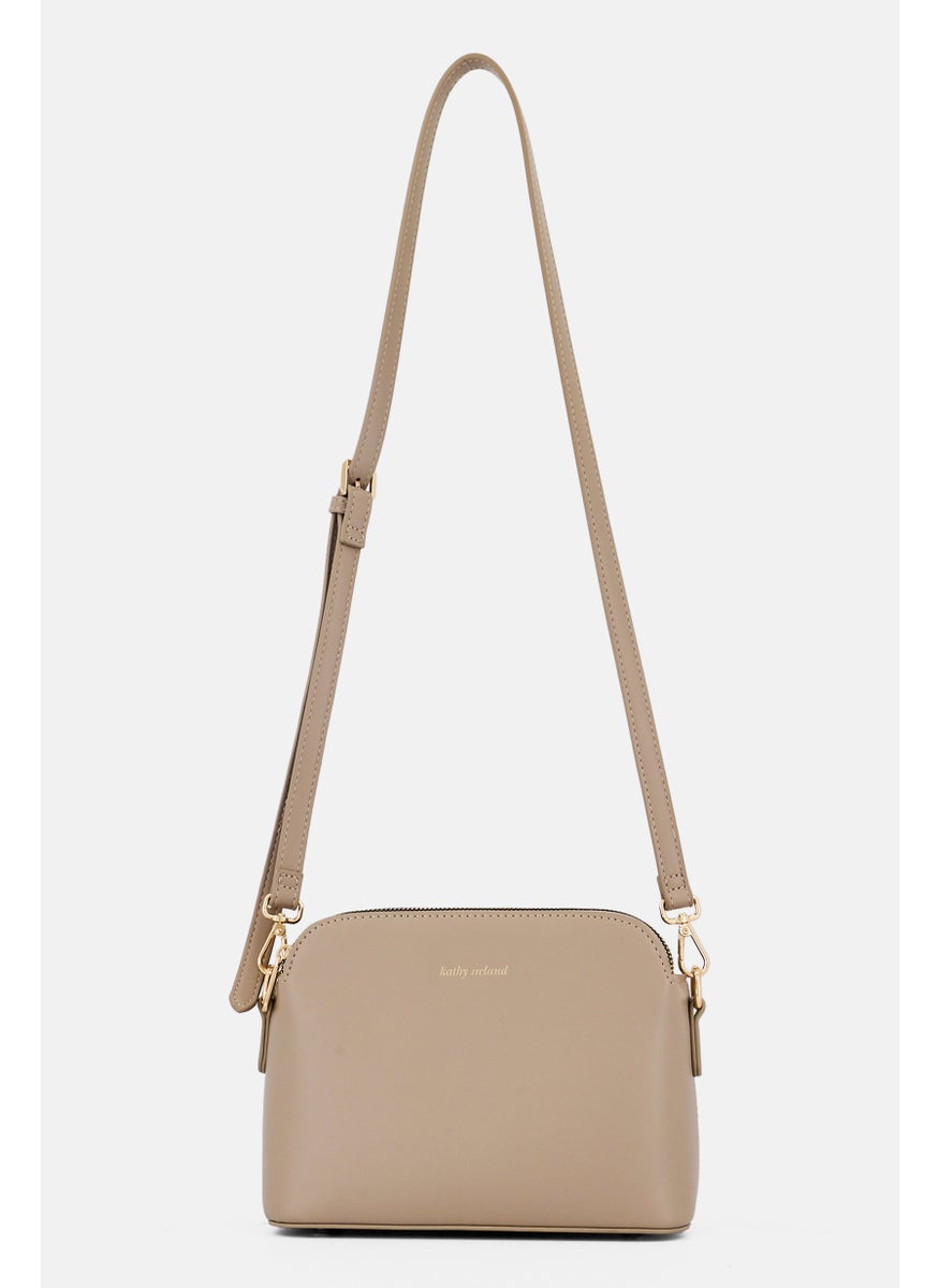 Women Brand Logo Cross Body Bag, Beige