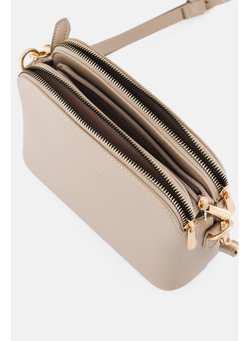 Women Brand Logo Cross Body Bag, Beige
