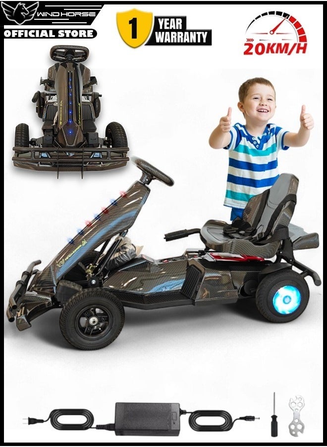 Kids Electric Go-Kart 250W Motor, 36V 4Ah Battery, 20km/h Speed, 8 Inches Tires, Steel Alloy Frame, Reverse Button, LED Wheels, 35-Min Ride Time, 4 Wheel Racer Car For Kids, Ride On Toy