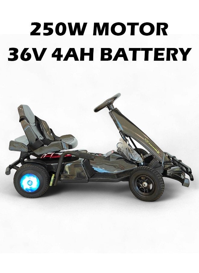 Kids Electric Go-Kart 250W Motor, 36V 4Ah Battery, 20km/h Speed, 8 Inches Tires, Steel Alloy Frame, Reverse Button, LED Wheels, 35-Min Ride Time, 4 Wheel Racer Car For Kids, Ride On Toy