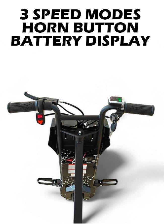 Electric Stunt Drifting Scooter for Kids and Adults – 250W Brushless Motor, 36V 4Ah Battery, 360° Spin, Bluetooth Speaker, Adjustable Frame, 3-Speed Modes, Steel Alloy Body, Protective Gear Included