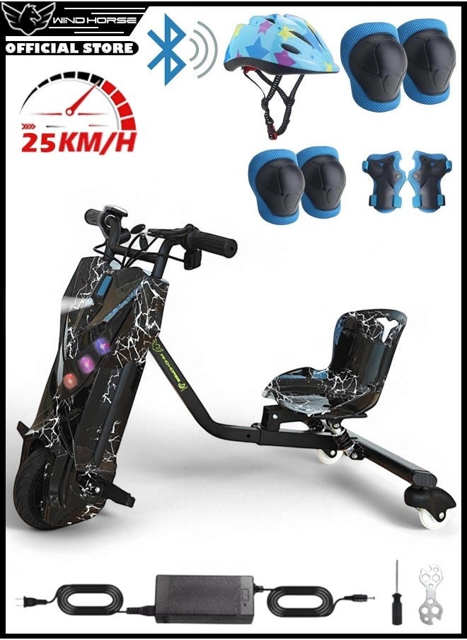 Electric Stunt Drifting Scooter for Kids and Adults – 250W Brushless Motor, 36V 4Ah Battery, 360° Spin, Bluetooth Speaker, Adjustable Frame, 3-Speed Modes, Steel Alloy Body, Protective Gear Included