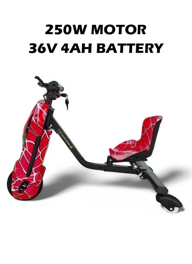 Electric Stunt Drifting Scooter for Kids and Adults – 250W Brushless Motor, 36V 4Ah Battery, 360° Spin, Bluetooth Speaker, Adjustable Frame, 3-Speed Modes, Steel Alloy Body