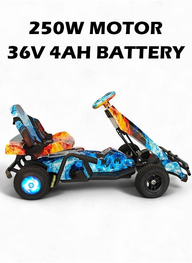 Kids Electric Go-Kart 250W Motor, 36V 4Ah Battery, 20km/h Speed, 8 Inches Tires, Steel Alloy Frame, Reverse Button, LED Wheels, 35-Min Ride Time, 4 Wheel Racer Car For Kids, Ride On Toy