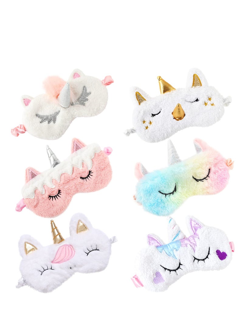 Sleeping Eye Mask, Cute Soft Plush Unicorn Eye Mask, Funny Eye Mask Animal Design Sleeping Eye Mask for Women Kids Girls and Adults Travel Nap Night Sleep Use (6 Pack)