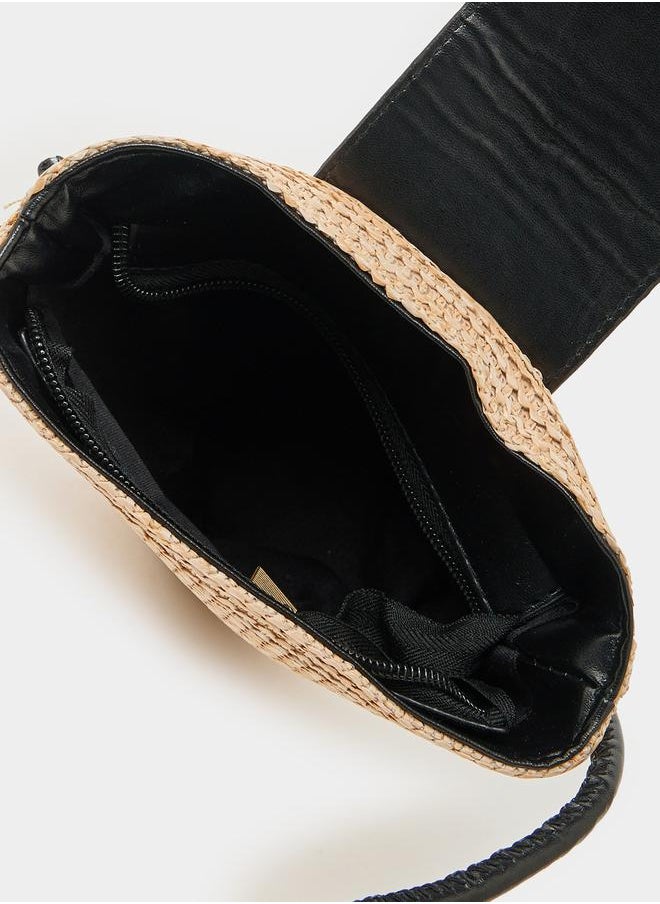 Textured Crossbody Bag with Heart Flap Accent