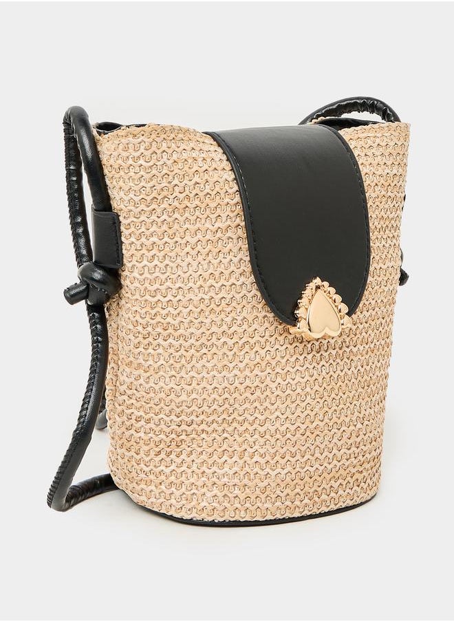 Textured Crossbody Bag with Heart Flap Accent