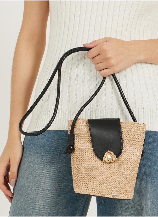 Textured Crossbody Bag with Heart Flap Accent