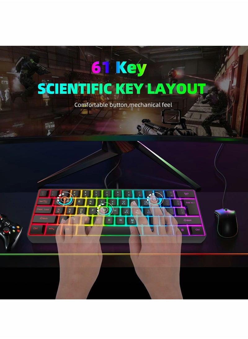 60% Wired Gaming Keyboard, RGB Backlit Ultra-Compact Mini Keyboard, Waterproof Mini Compact 61 Keys Keyboard for PC/Mac Gamer, Typist, Travel, Easy to Carry on Business Trip(Black)