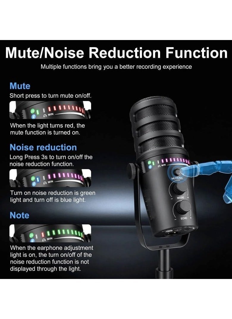 USB/XLR Dynamic Microphone for PC Gaming, Streaming & Recording – KNVBN-555 | RGB Lighting, Real-Time Monitoring, One-Touch Mute, Cardioid Pickup, Studio-Quality Sound for YouTube, Discord, Podcasts