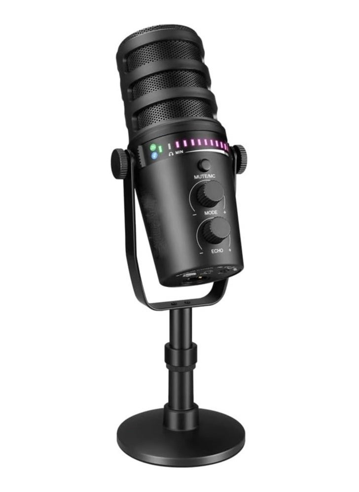 USB/XLR Dynamic Microphone for PC Gaming, Streaming & Recording – KNVBN-555 | RGB Lighting, Real-Time Monitoring, One-Touch Mute, Cardioid Pickup, Studio-Quality Sound for YouTube, Discord, Podcasts