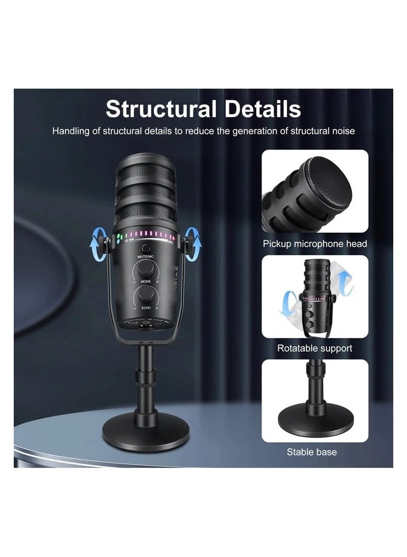 USB/XLR Dynamic Microphone for PC Gaming, Streaming & Recording – KNVBN-555 | RGB Lighting, Real-Time Monitoring, One-Touch Mute, Cardioid Pickup, Studio-Quality Sound for YouTube, Discord, Podcasts