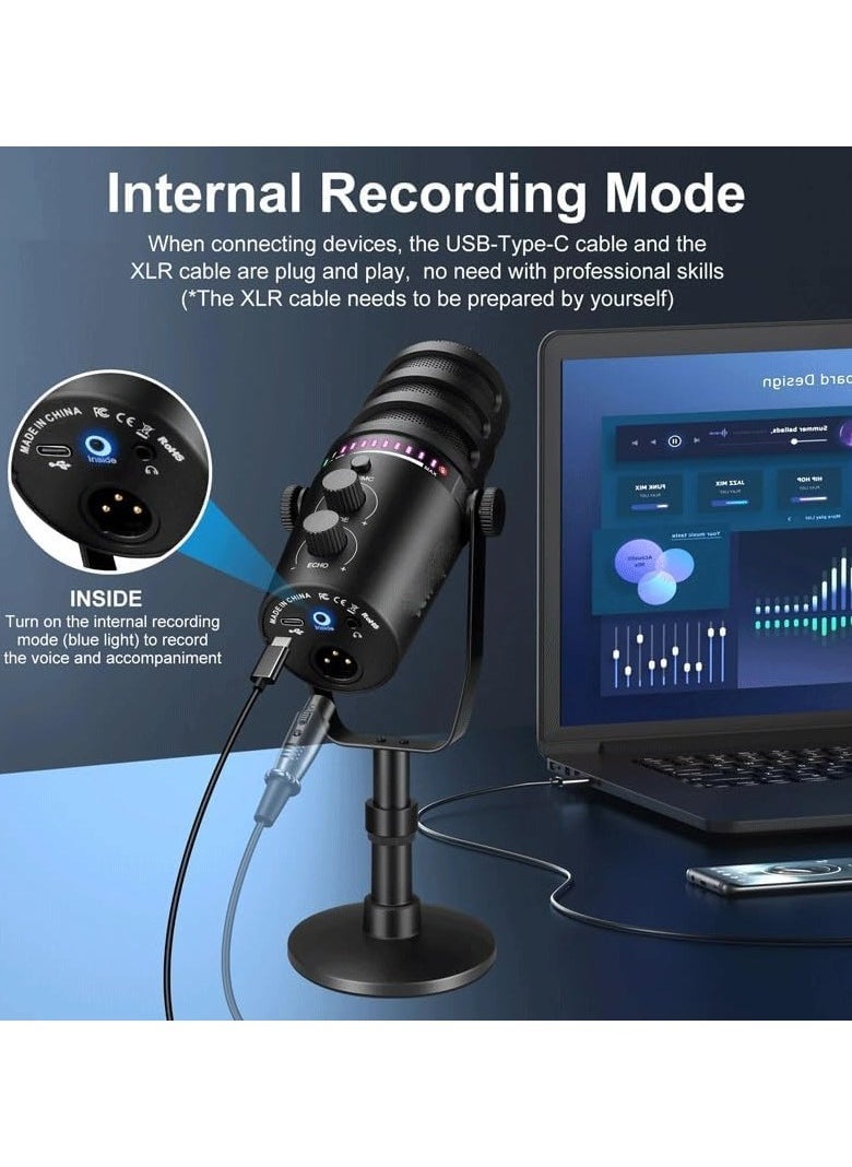 USB/XLR Dynamic Microphone for PC Gaming, Streaming & Recording – KNVBN-555 | RGB Lighting, Real-Time Monitoring, One-Touch Mute, Cardioid Pickup, Studio-Quality Sound for YouTube, Discord, Podcasts