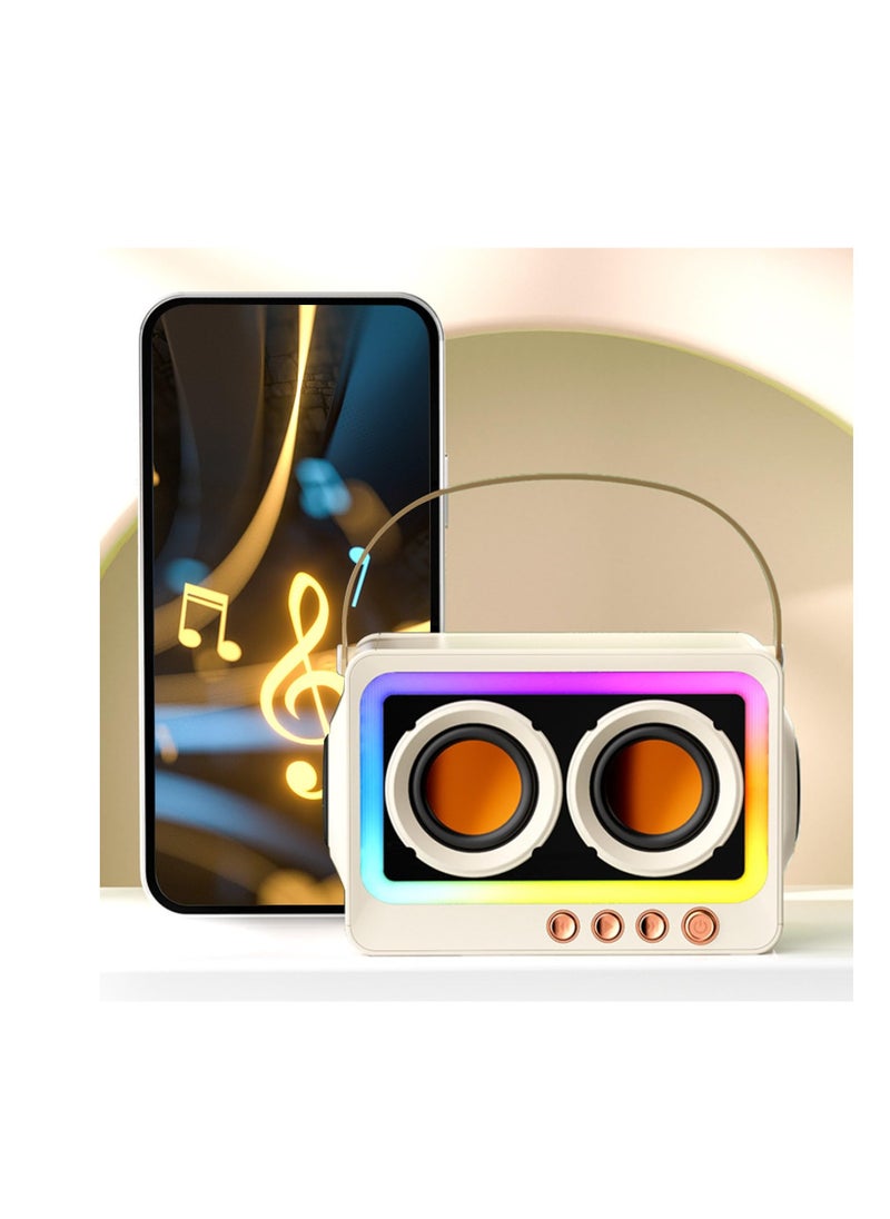 Portable Bluetooth Speaker with 360 Degree Stereo Sound, Long Battery Life, RGB Lighting, and Mirror Screen Design in White
