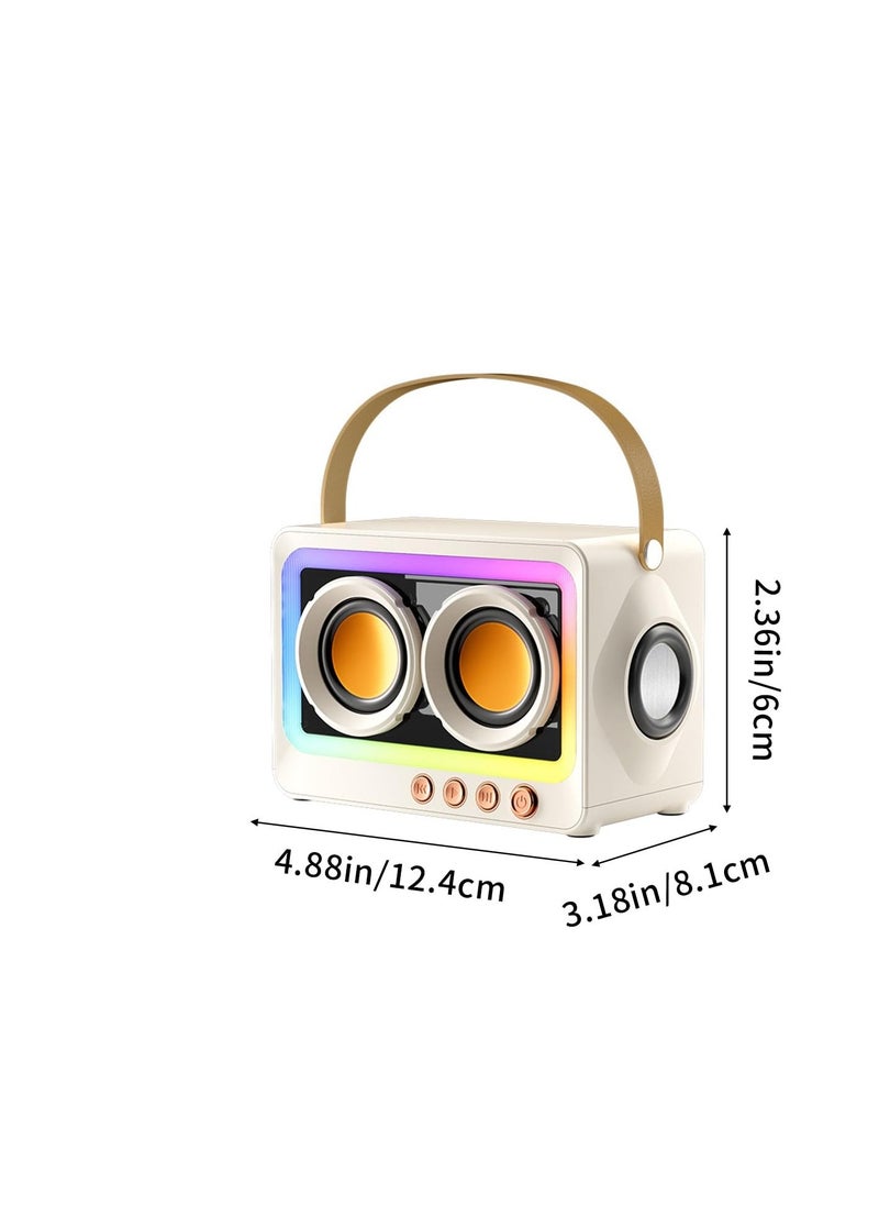 Portable Bluetooth Speaker with 360 Degree Stereo Sound, Long Battery Life, RGB Lighting, and Mirror Screen Design in White