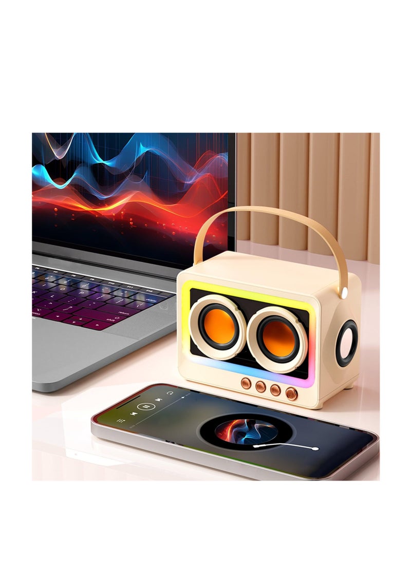Portable Bluetooth Speaker with 360 Degree Stereo Sound, Long Battery Life, RGB Lighting, and Mirror Screen Design in White