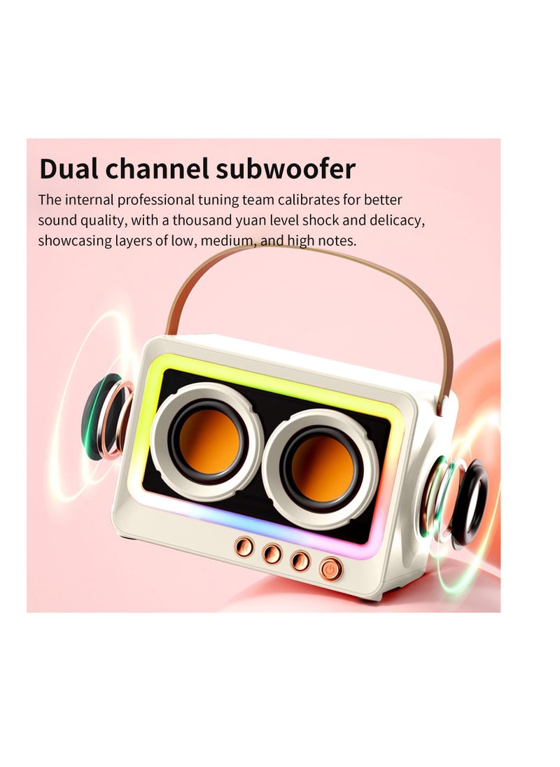 Portable Bluetooth Speaker with 360 Degree Stereo Sound, Long Battery Life, RGB Lighting, and Mirror Screen Design in White