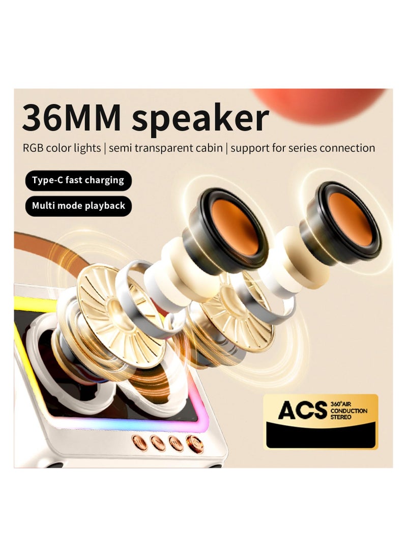 Portable Bluetooth Speaker with 360 Degree Stereo Sound, Long Battery Life, RGB Lighting, and Mirror Screen Design in White