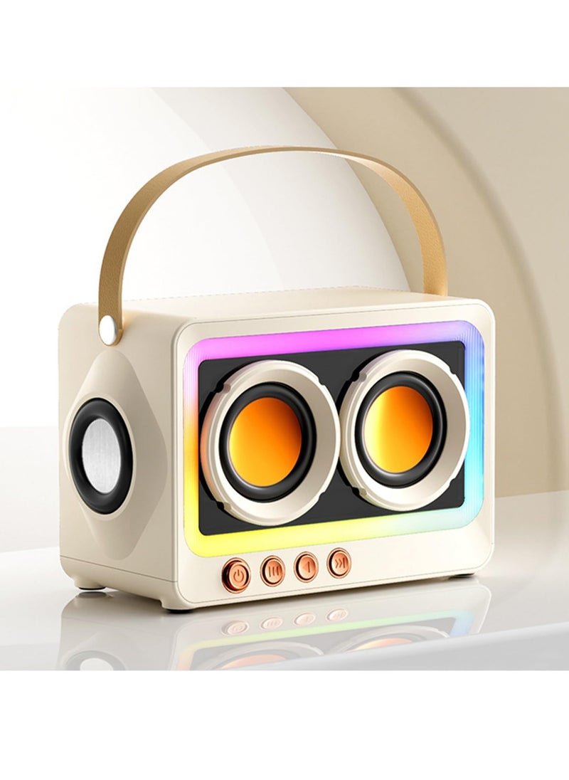 Portable Bluetooth Speaker with 360 Degree Stereo Sound, Long Battery Life, RGB Lighting, and Mirror Screen Design in White