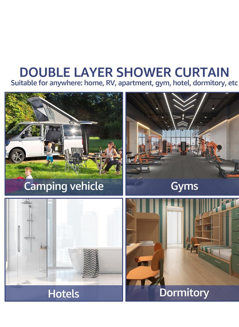 No Hook Shower Curtain with Snap-in Liner, Decorative Floral Double Layer Waterproof Bathroom Curtain, Hotel Style (Cyan)