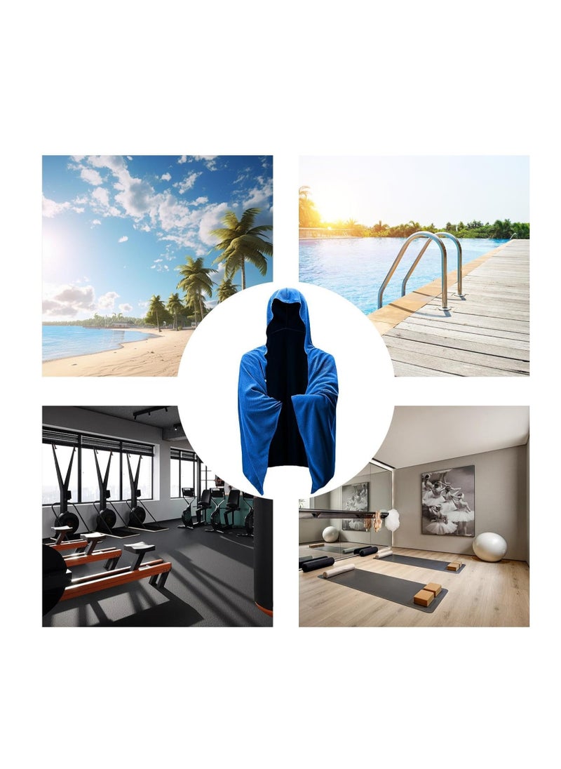 Surf Poncho Changing Robe, Absorbent Beach Poncho With Hood, Quick Dry Wetsuit Poncho Towel, Portable Soft Hooded Beach Poncho For Surfing, Beach, Swim, Outdoor Sport, 55.12 Inches(Blue)(1 Pack)