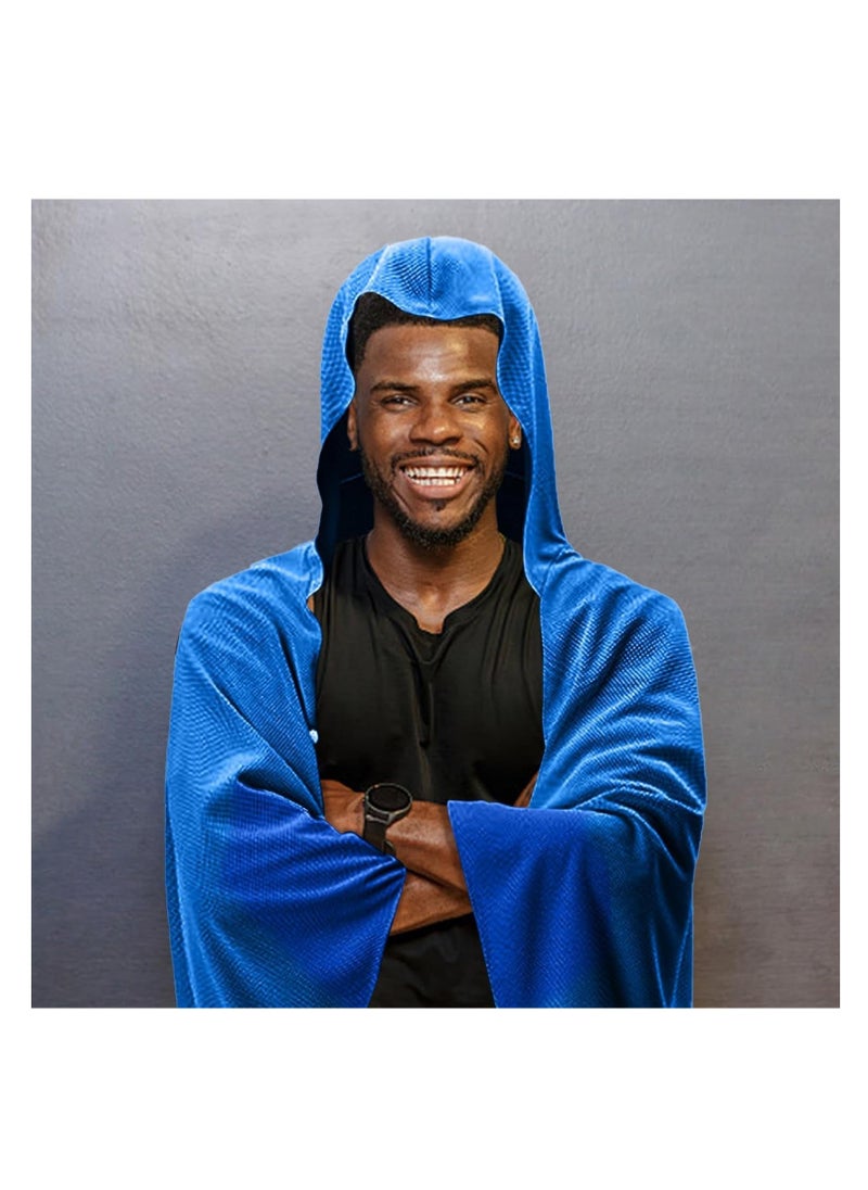 Surf Poncho Changing Robe, Absorbent Beach Poncho With Hood, Quick Dry Wetsuit Poncho Towel, Portable Soft Hooded Beach Poncho For Surfing, Beach, Swim, Outdoor Sport, 55.12 Inches(Blue)(1 Pack)