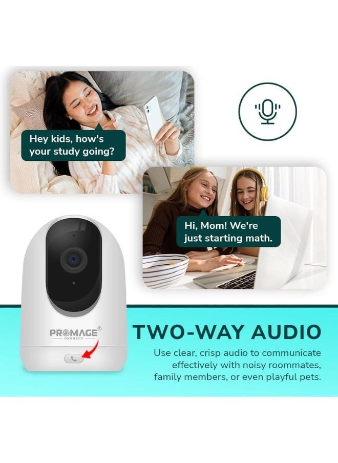 Smart WiFi Camera – Promage 360° PTZ Indoor Surveillance with IR Night Vision, Motion Detection, Cloud & SD Storage