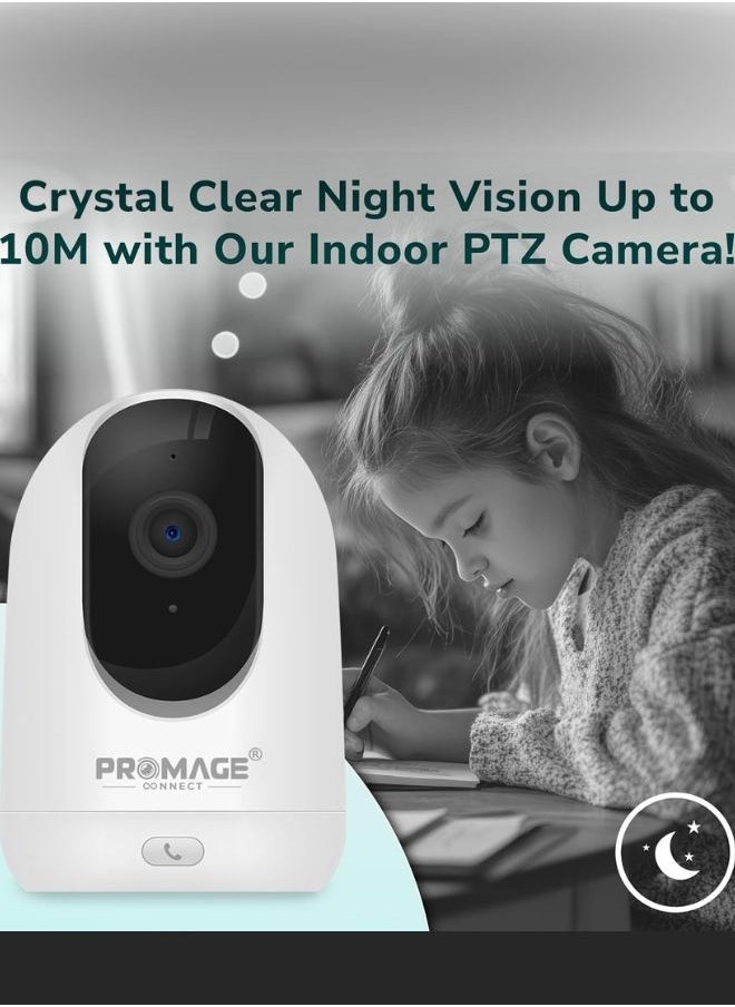 Smart WiFi Camera – Promage 360° PTZ Indoor Surveillance with IR Night Vision, Motion Detection, Cloud & SD Storage