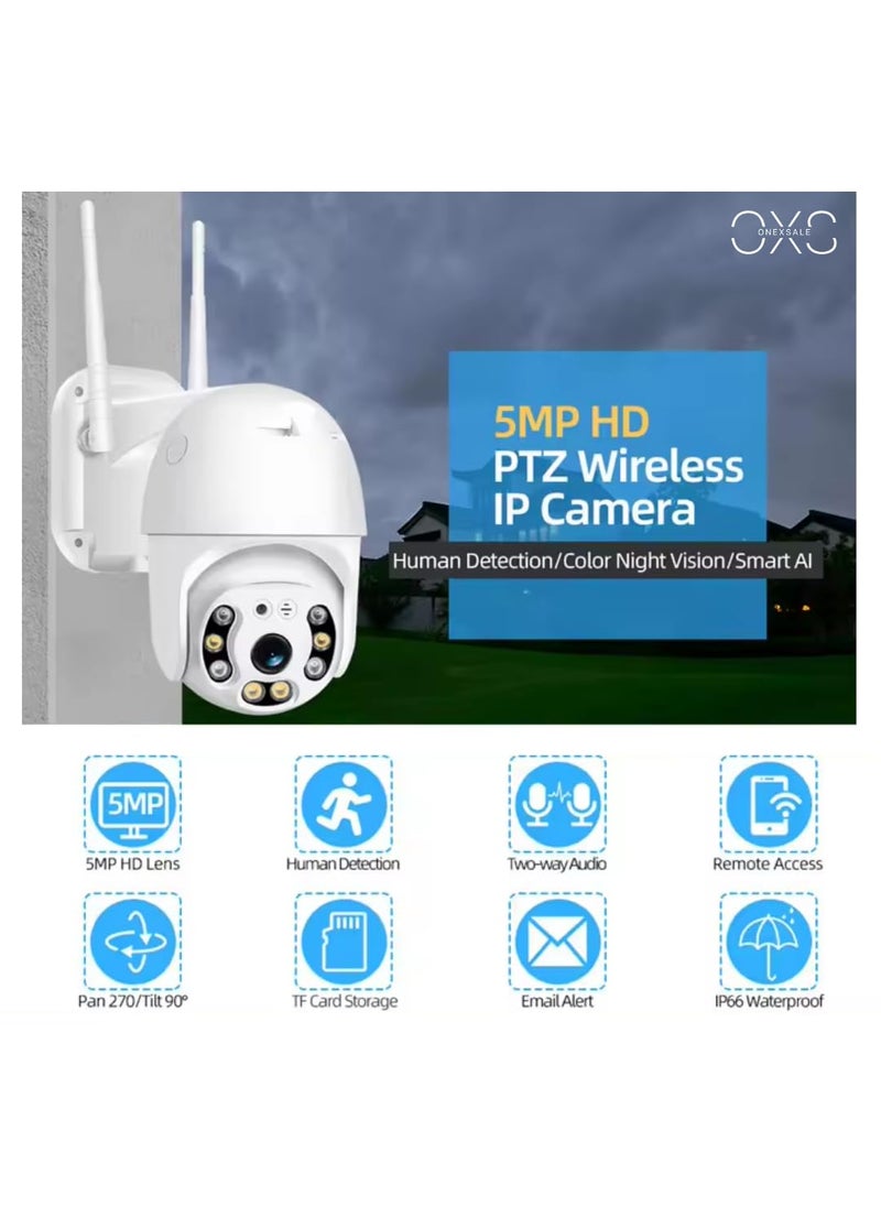 OneXsale Full HD 1080P WiFi IP66 PTZ V380 PRO Camera Pan Tilt TwoWay Audio Motion Detection Night Mode Waterproof CCTV Supports 128GB SD Card White
