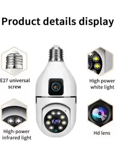 Ducncon 2 in1 Dual Lens Dual Screen Bulb WiFi Wireless 4MP HD Live View Security Camera 1 Channel