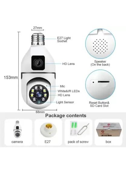 Ducncon 2 in1 Dual Lens Dual Screen Bulb WiFi Wireless 4MP HD Live View Security Camera 1 Channel