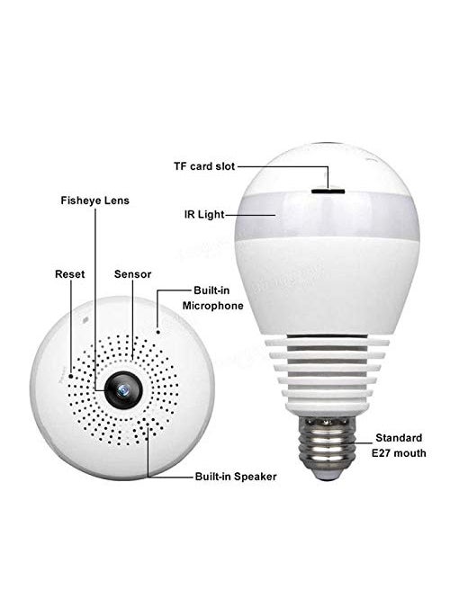 Maizic 360 Degree Wide Angle Fisheye WiFi IP Hidden Camera Bulb 960P HD Indoor Spy Security Camera for Android iOS APP Remote View Spy Camera Support MAX 128GB