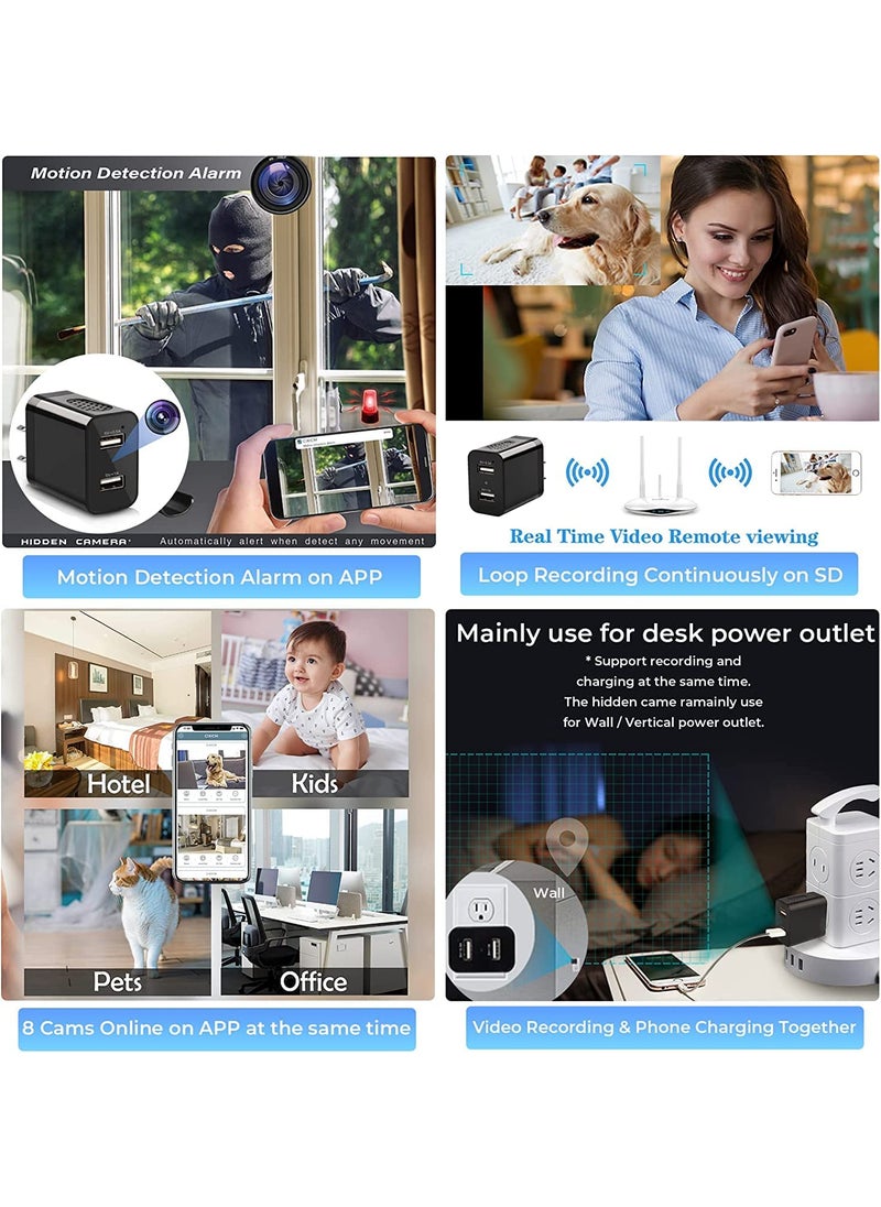 Wukama New 4K WiFi Charger Camera USB Wall Charger Security Surveillance Motion Detection Remote Viewing