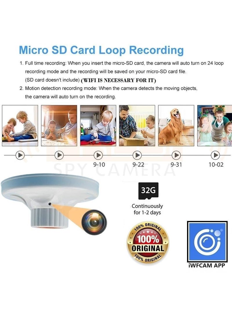 FREDI HD PLUS Camera WiFi Lamp Holder 1080p Full HD Video Resolution 24hrs Live Video Streaming Feed Indoor Home Security Camera Inbuilt 32GB SD Card iWFCam APP