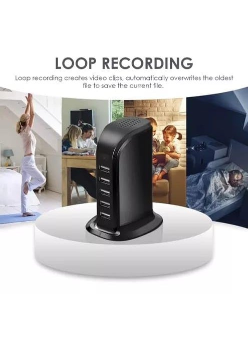 SAFETY NET SPY CAMERA WiFi Multi Plug Hidden Camera with Live Feed WiFi Indoor Security Camera 1080P HD Hidden Nanny Cam Motion Detection Spy Cam with 32GB MicroSD Card 5 Port Charger