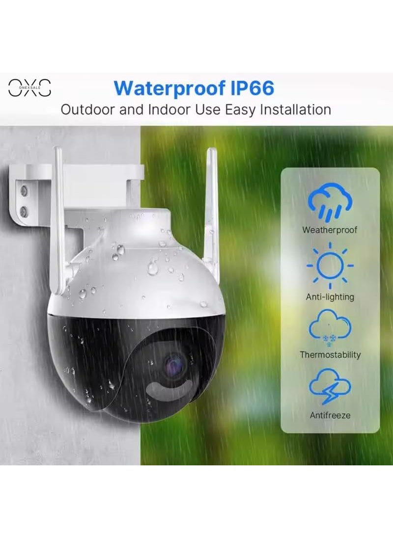 OneXsale Outdoor Dome PTZ Wireless WiFi IP CCTV Camera with Alarm Motion Alert Color Night Vision 360 Pan Tilt TwoWay Audio and SD Card Support