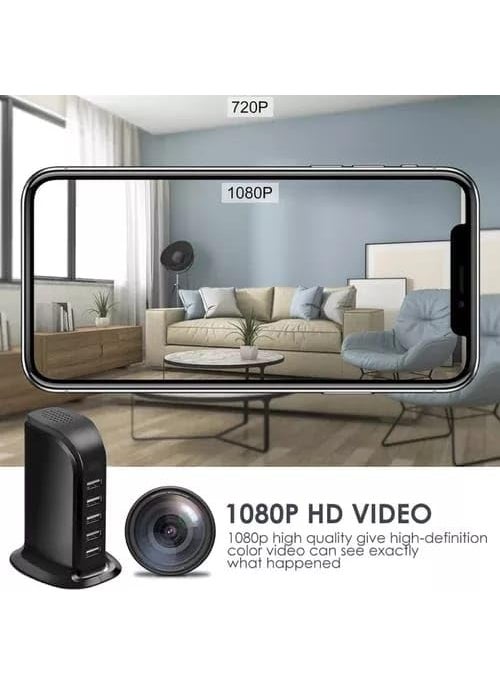 SAFETY NET SPY CAMERA WiFi USB Charger Camera Indoor Security Camera 1080P HD Video Recording APP Remote View Motion Detection Alarm Push 5Port USB Charging Station Secret Nanny Camera