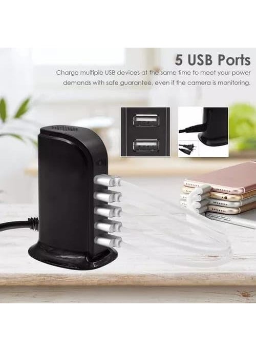 SAFETY NET SPY CAMERA WiFi USB Charger Camera Indoor Security Camera 1080P HD Video Recording APP Remote View Motion Detection Alarm Push 5Port USB Charging Station Secret Nanny Camera