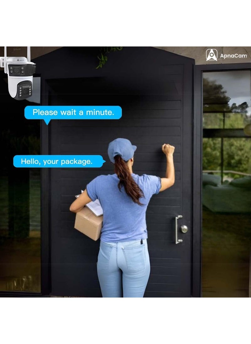 ApnaCam 5MP 3 LensScreen Outdoor Smart WiFi Wireless IP CCTV Security Camera Colored Night Vision 2Way Audio Motion Track Cruise Mode Support 128GB Micro SD Card Slot