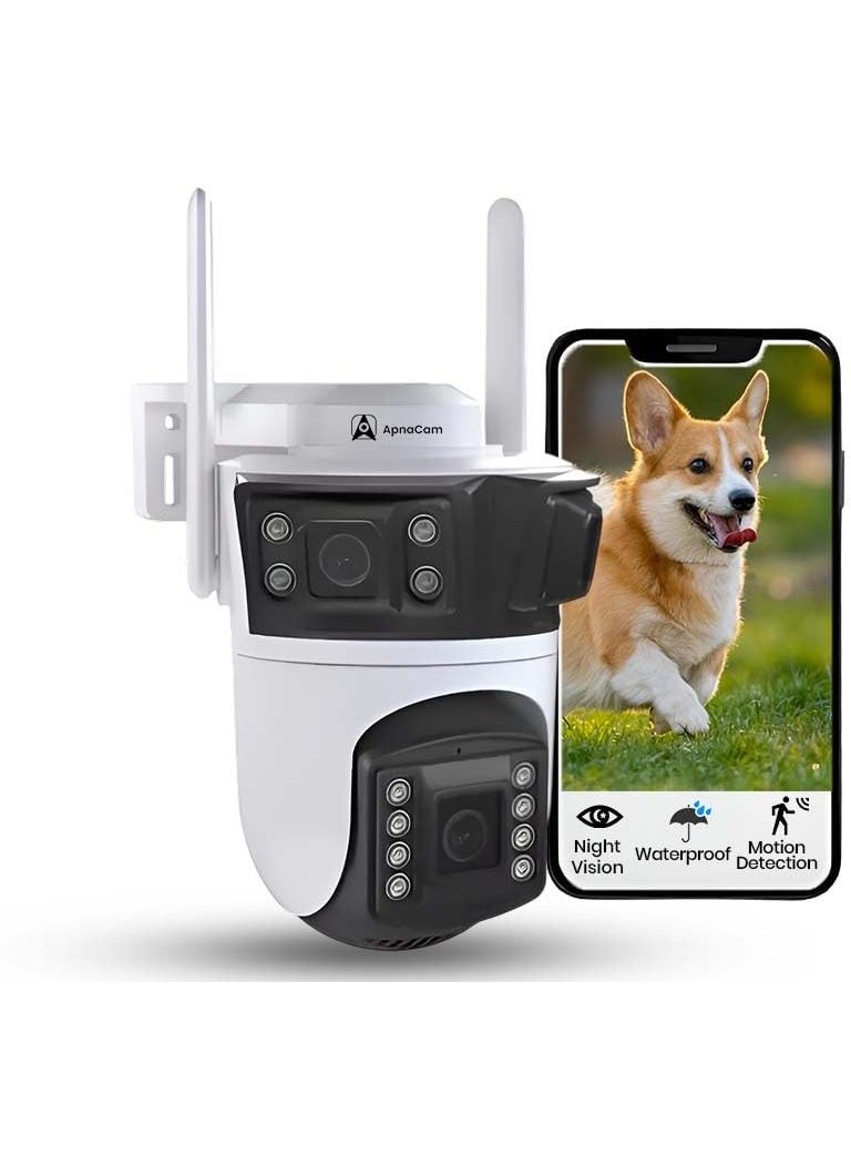 ApnaCam 5MP 3 LensScreen Outdoor Smart WiFi Wireless IP CCTV Security Camera Colored Night Vision 2Way Audio Motion Track Cruise Mode Support 128GB Micro SD Card Slot