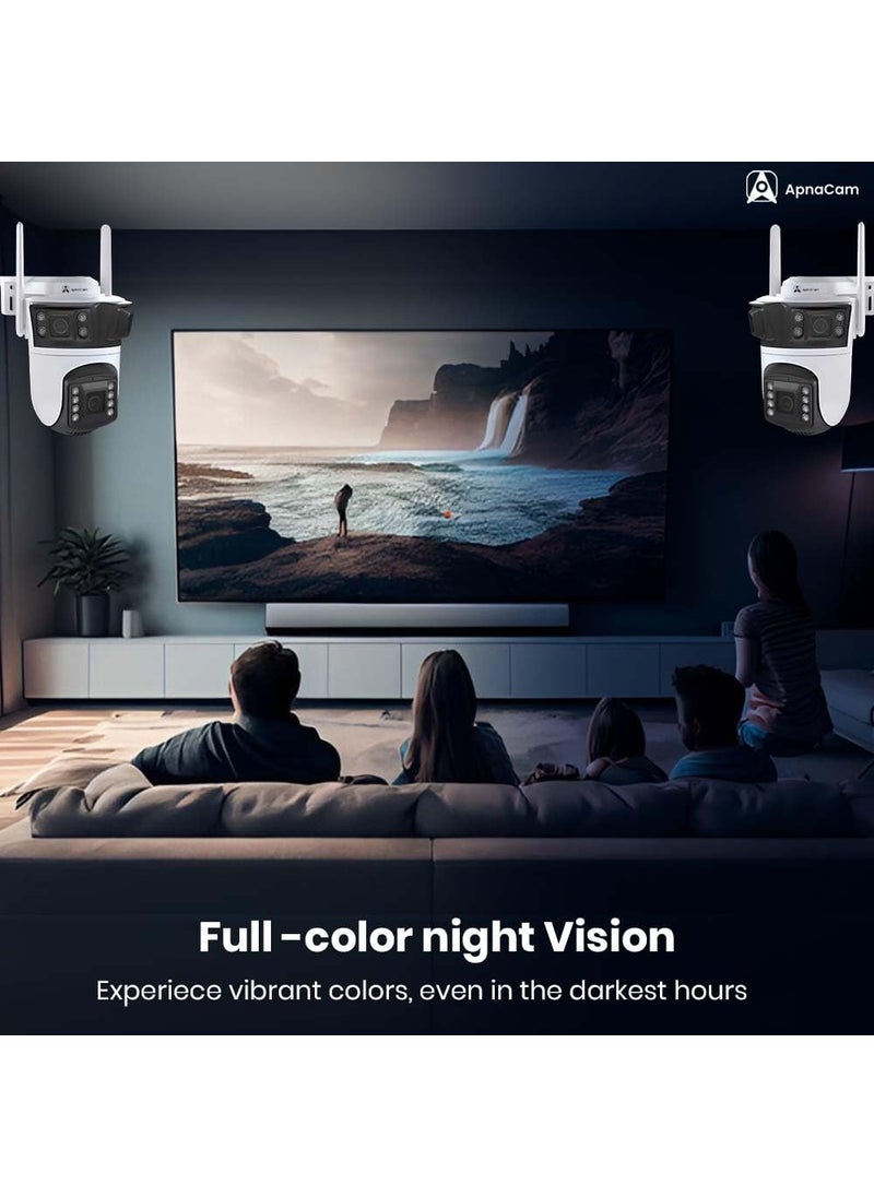 ApnaCam 5MP 3 LensScreen Outdoor Smart WiFi Wireless IP CCTV Security Camera Colored Night Vision 2Way Audio Motion Track Cruise Mode Support 128GB Micro SD Card Slot